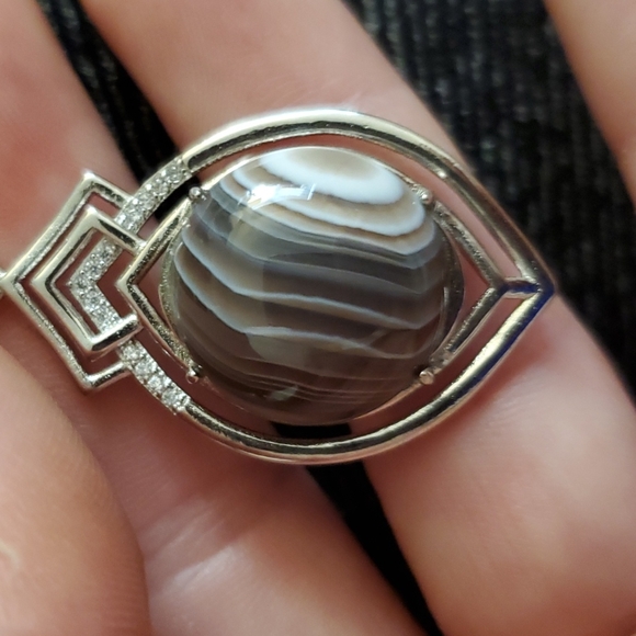 New Botswana Agate Round Rhinestone Inlaid 925 Silver Pendant. - Picture 8 of 12